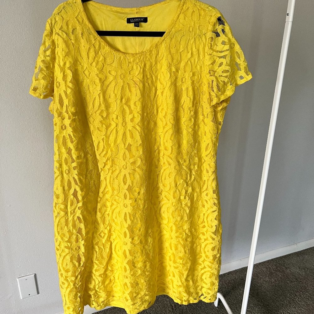 Plus Size Yellow Lace Dress
